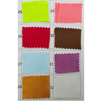 Neuf échantillons rectangulaires de polyester satiné Longan Craft France (numérotés de 25 à 32) de couleur jaune, rose, rouge, marron, bleu clair, violet, orange et blanc sont disposés dans une grille. Idéal pour vêtements.