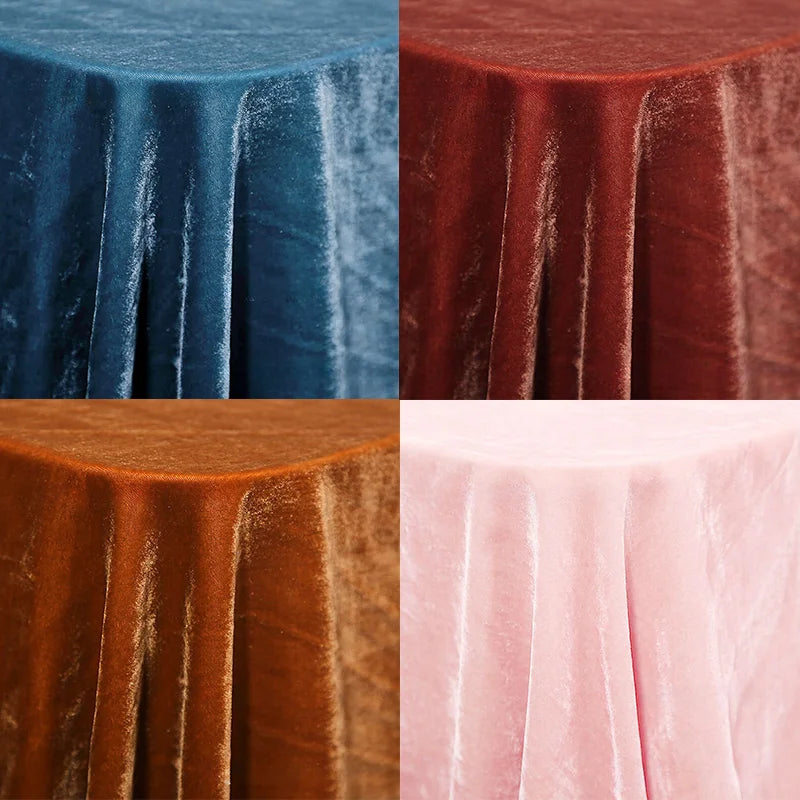 Une grille de quatre images présente le tissu "Velours de soie de mûrier doux" de Longan Craft France en bleu, rouge, marron et rose pâle, drapé pour mettre en valeur la brillance et la texture de ce velours d'ameublement en soie-rayon pour l'artisanat et la couture.