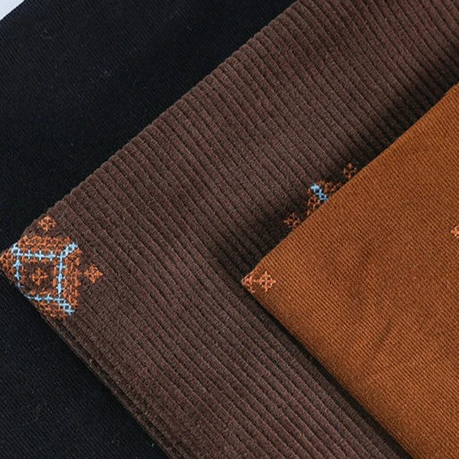 Velours côtelé brodé 3D au mètre | Tissu en velours côtelé coton