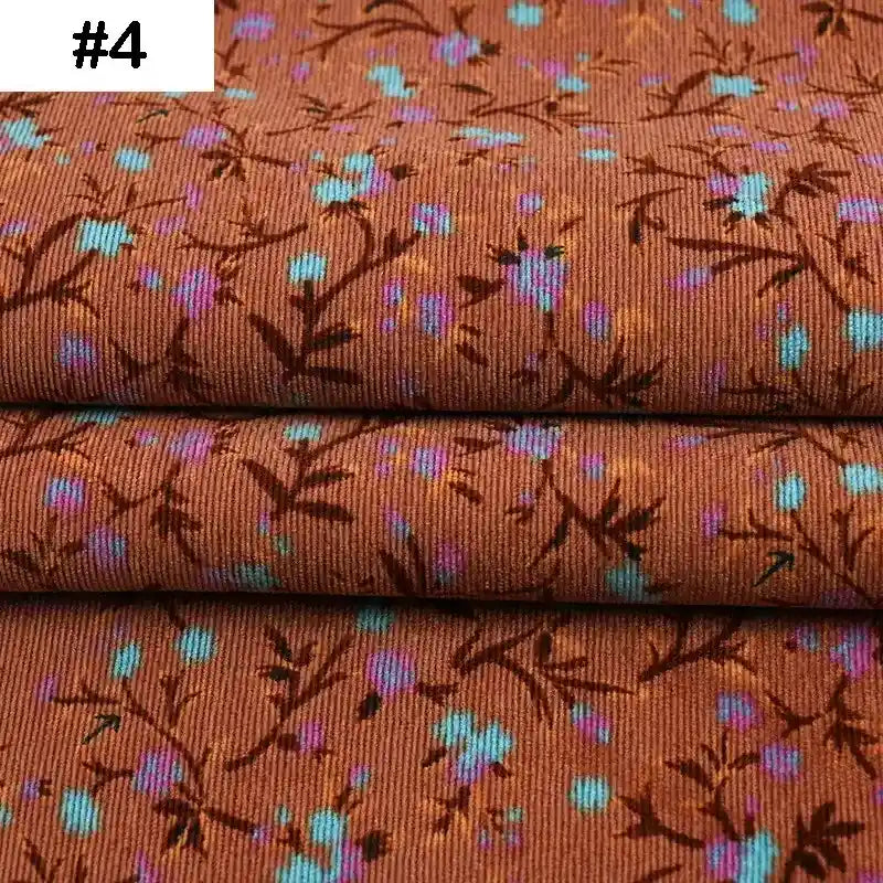 Tissu velour côtelé coton 8 côtes à motif floral au mètre