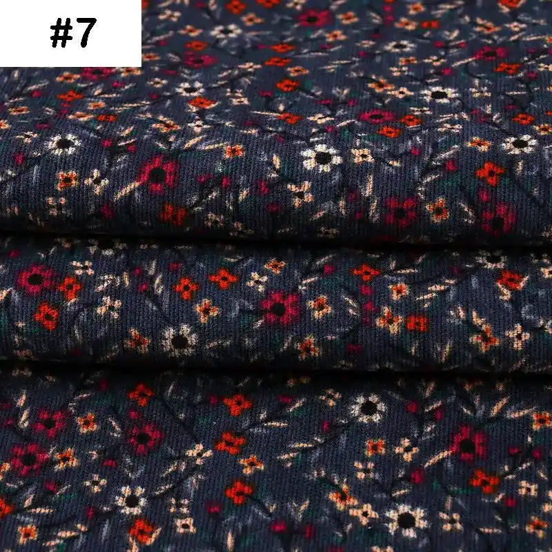 Tissu velour côtelé coton 8 côtes à motif floral au mètre