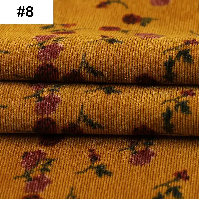 Tissu velour côtelé coton 8 côtes à motif floral au mètre