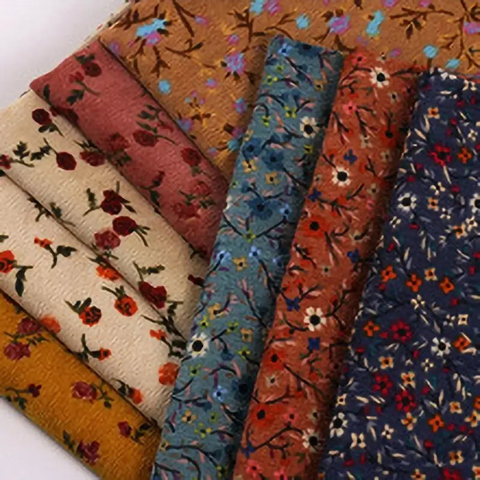 Tissu velour côtelé coton 8 côtes à motif floral au mètre