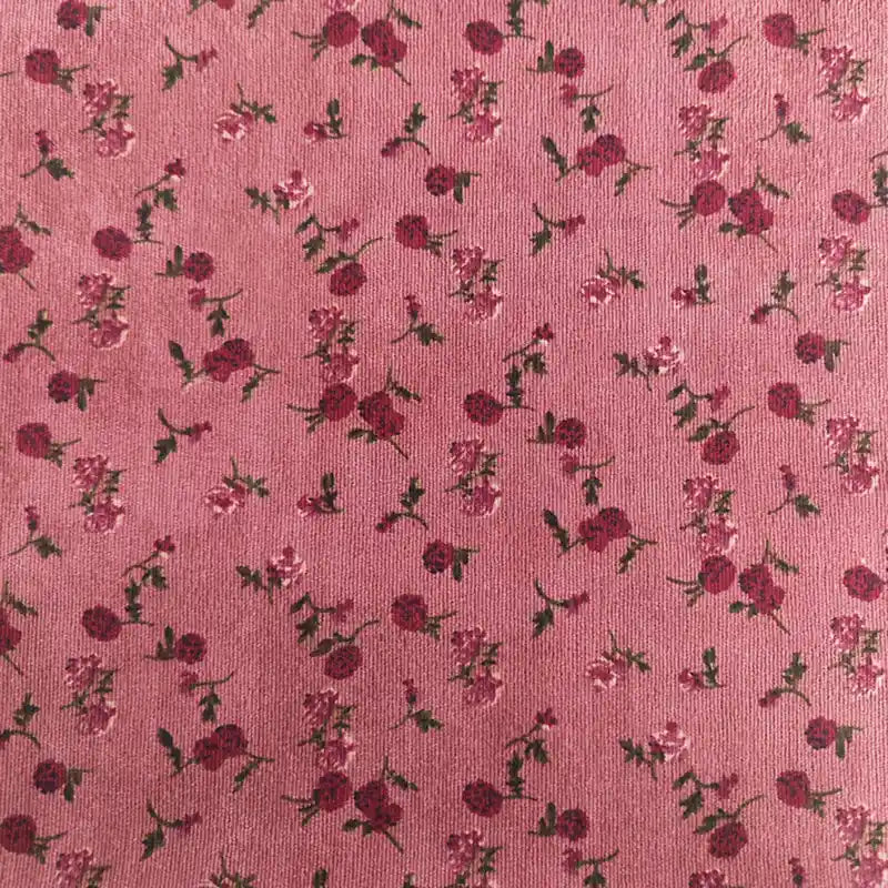 Tissu velour côtelé coton 8 côtes à motif floral au mètre