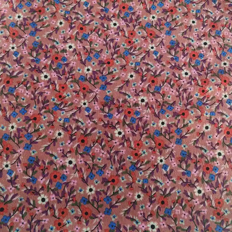 Tissu velour côtelé coton 8 côtes à motif floral au mètre
