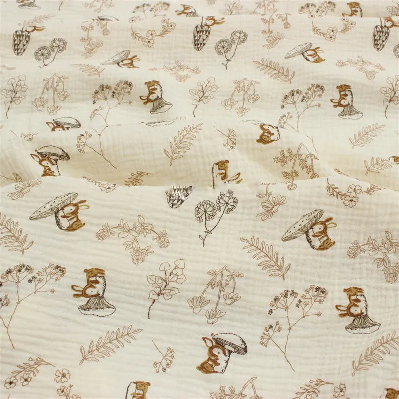Tissu double gaze de coton imprimé animaux au mètre