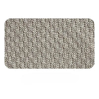 Un échantillon rectangulaire du Tissu piqué nid d'abeille au mètre de Longan Craft France, un tissu sportswear anti-humidité gris clair, 100 % polyester, à la texture subtilement tissée, est présenté sur un fond blanc aux coins arrondis.
