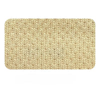 Un paillasson rectangulaire beige en tissu piqué nid d'abeille 100 % polyester de Longan Craft France, avec un motif tissé texturé et des coins arrondis, présenté sur un fond blanc.