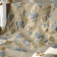Tissu jacquard brocart fleur bleue au mètre