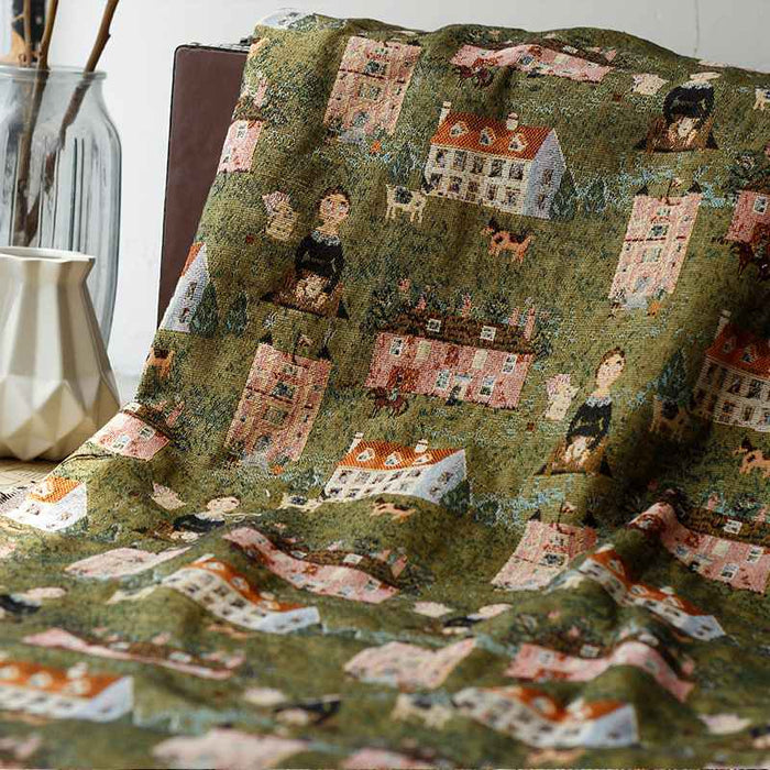 Tissu brocart vert à motifs cartoon au mètre