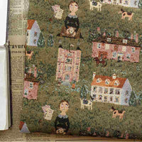 Tissu brocart vert à motifs cartoon au mètre