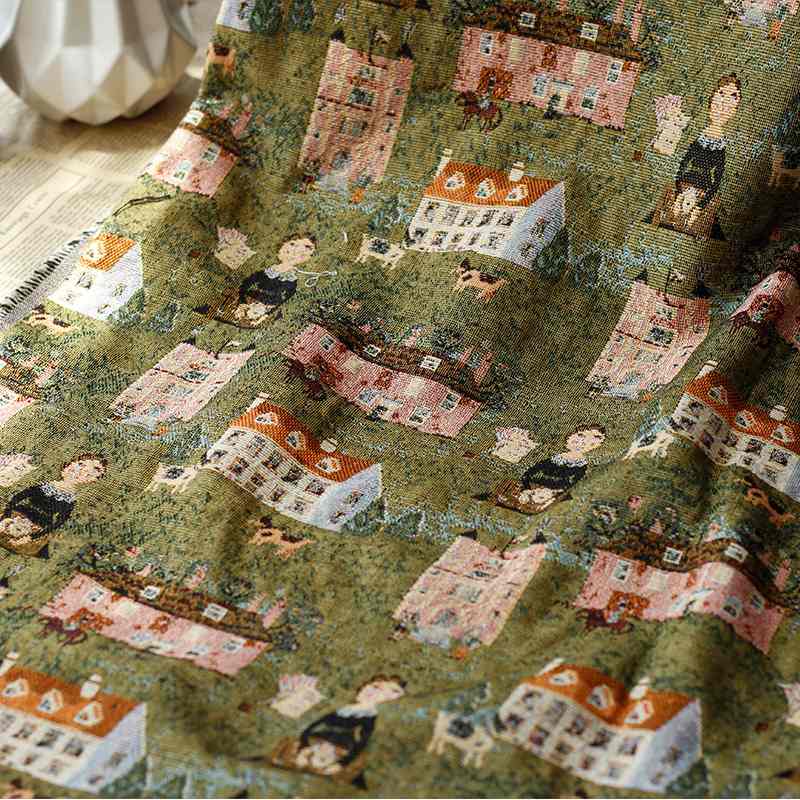 Tissu brocart vert à motifs cartoon au mètre