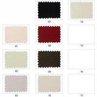 Onze échantillons numérotés de Tissu en soie charmeuse de mûrier de Longan Craft France présentent des nuances de noir, de rouge foncé, de beige, de crème, de blanc, de marron et de vert clair. Certains sont à effet soie ; quatre points sont vierges. Mélange soyeux de rayonne et de polyester pour les robes.