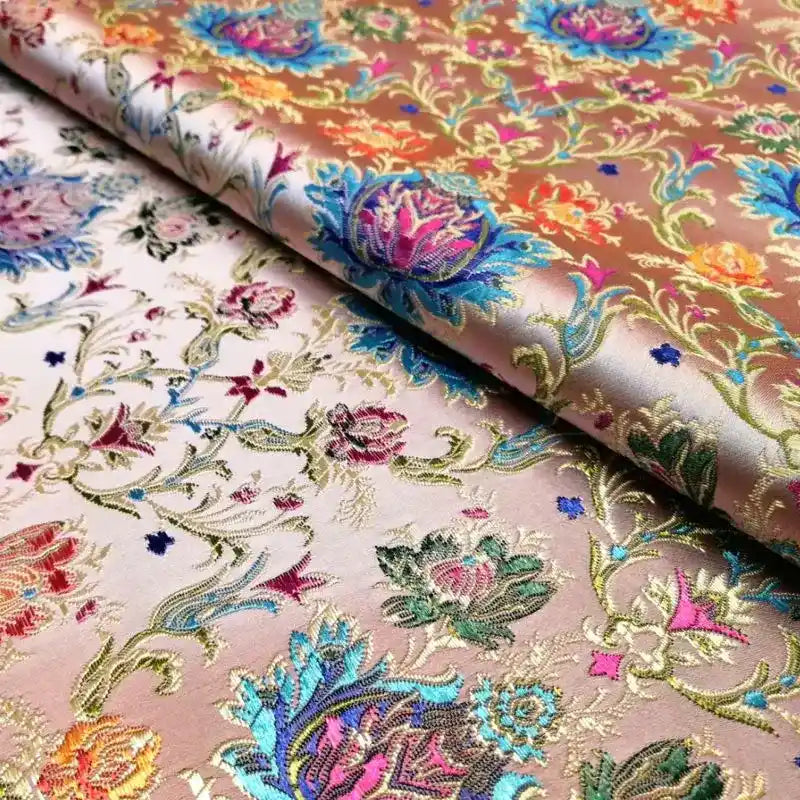 Tissu brocart soyeux à fleurs chinoises au mètre