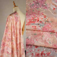 Tissu mousseline d’inspiration chinoise rose au mètre