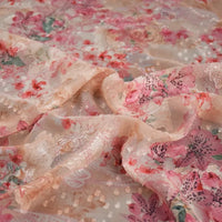 Tissu mousseline d’inspiration chinoise rose au mètre