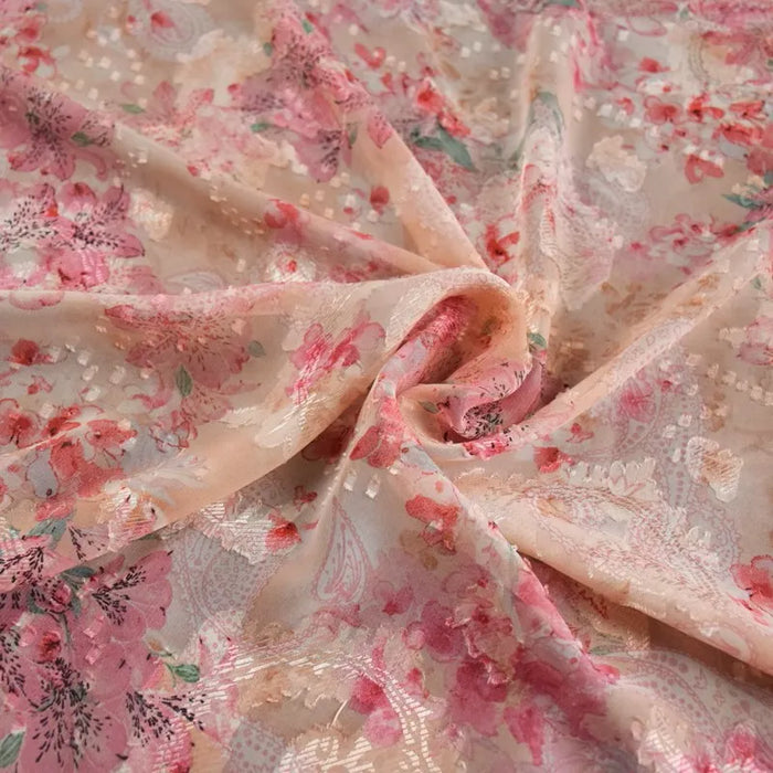Tissu mousseline d’inspiration chinoise rose au mètre
