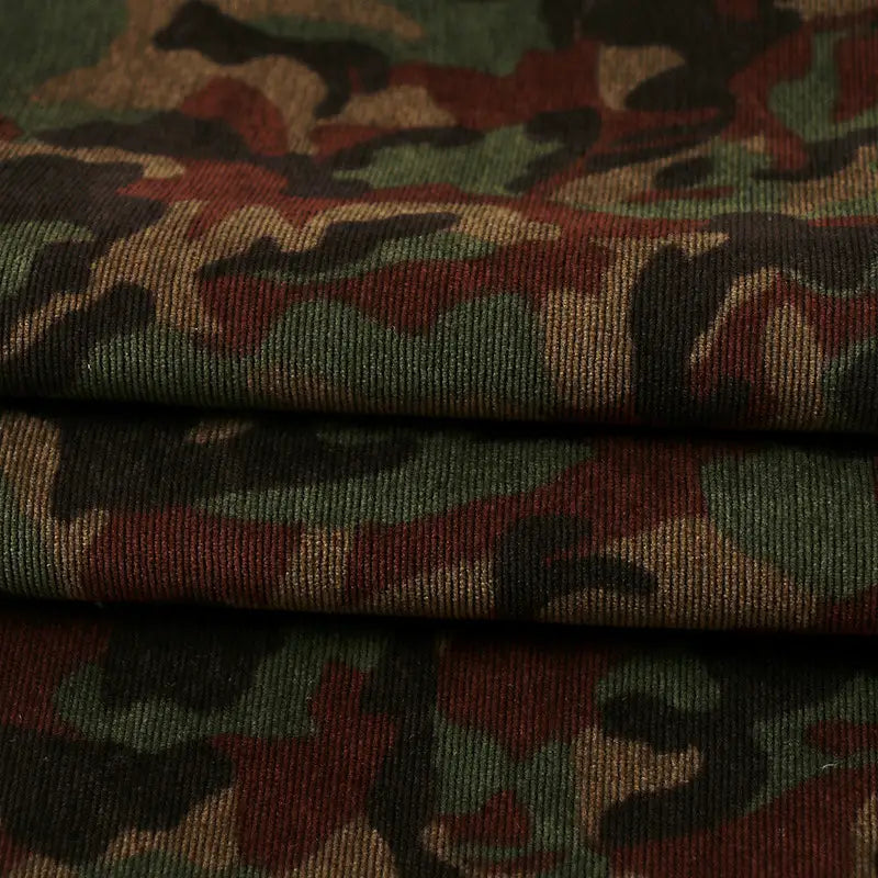 Tissu velours côtelé à motif camouflage coloré au mètre