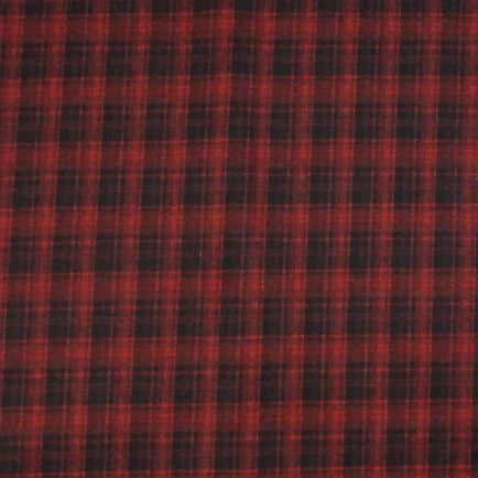 Tissu flanelle mammouth en polyester et rayonne à carreaux rouges et noirs, doux et idéal pour vêtements. Tissu flanelle brossée vendu au mètre par Longan Craft France.