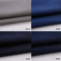 Quatre échantillons de gabardine de Longan Craft France sont présentés dans une grille : gris clair (61#), bleu foncé (62#), bleu marine (63#) et bleu marine foncé (64#), chacun étiqueté par un numéro - un tissu polyester parfait pour les uniformes de bricolage.
