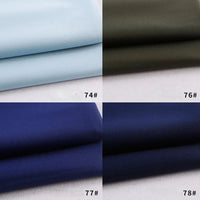 Quatre échantillons de tissu en rayonne polyester plié de Longan Craft France sont présentés : en haut à gauche le bleu clair (74#), en haut à droite le vert olive foncé (76#), en bas à gauche le bleu royal (77#), et en bas à droite le bleu marine (78#).