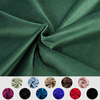 Gros plan sur le Velours de coton 100% pur au mètre de Longan Craft France, torsadé au centre, avec des échantillons circulaires de ce tissu velours uni doux dans 12 autres couleurs comme le beige, le bleu, le marron, le rose, le bordeaux, le noir et le rouge.