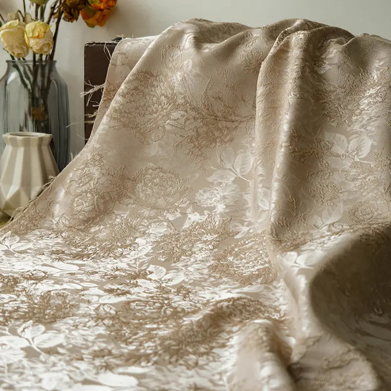 Tissu brocart à motif pivoine en relief au mètre | Tissu brocart floral style chinois