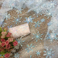 Tulle brodé à sequins au mètre : Tulle à broderie flocon de neige
