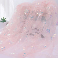 Tulle brodé à paillettes au mètre | Motif flocon de neige scintillant