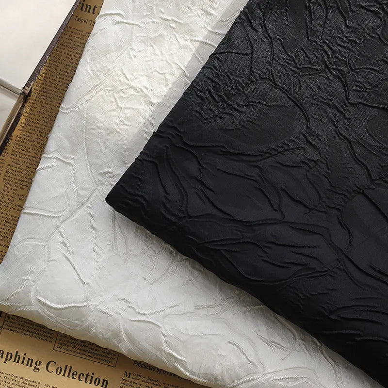 Tissu brocart jacquard embossé floral au mètre | Polyester 3D uni à motif de fleurs