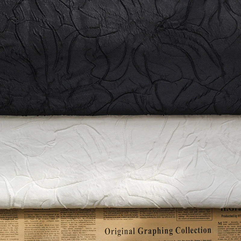 Tissu brocart jacquard embossé floral au mètre | Polyester 3D uni à motif de fleurs