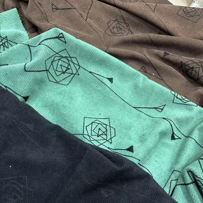 Velours côtelé brodé à motifs floraux géométriques au mètre