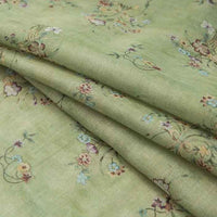 Tissu ramie fleuri vert style chinoiserie au mètre