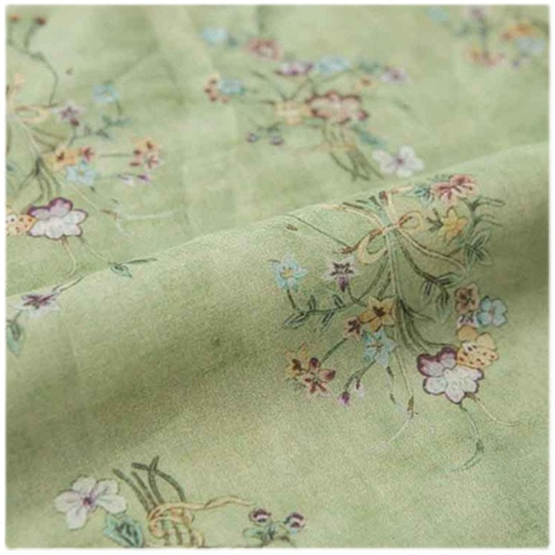 Tissu ramie fleuri vert style chinoiserie au mètre