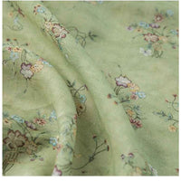 Tissu ramie fleuri vert style chinoiserie au mètre