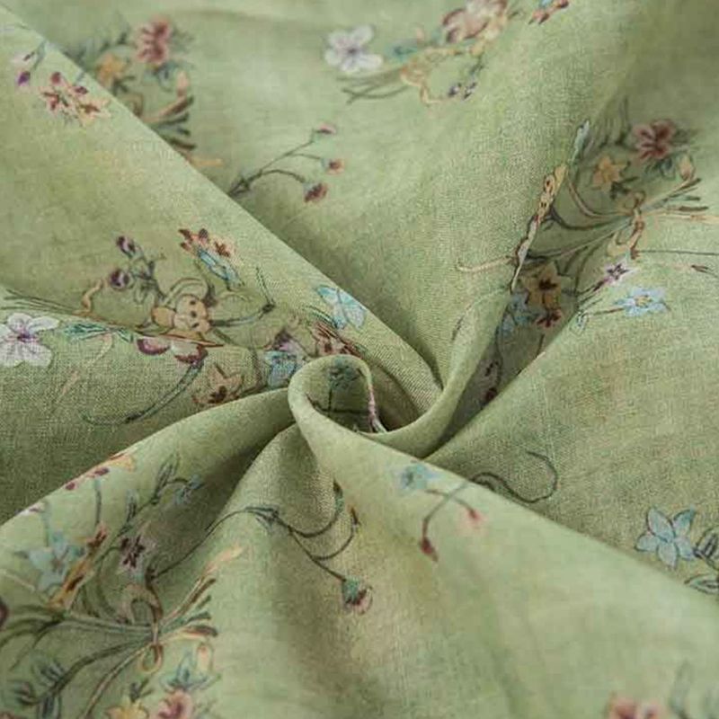 Tissu ramie fleuri vert style chinoiserie au mètre
