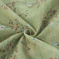 Tissu ramie fleuri vert style chinoiserie au mètre