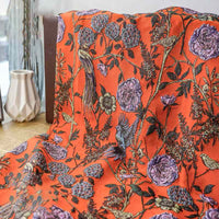 Tissu brocart fleurs et oiseaux au mètre