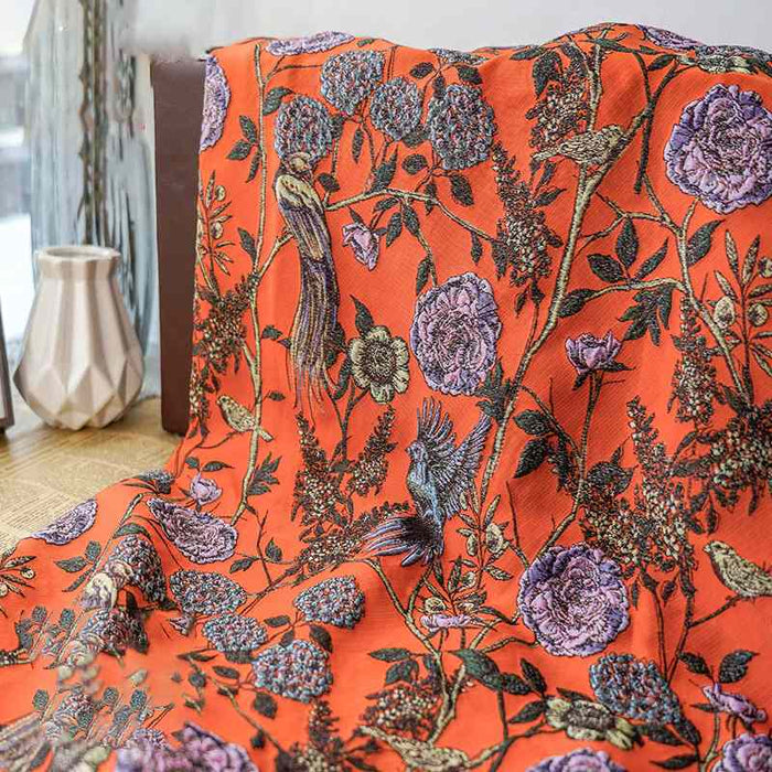 Tissu brocart fleurs et oiseaux au mètre
