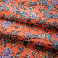 Tissu brocart fleurs et oiseaux au mètre