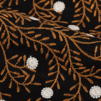 Tissu lin coton brodé floral au mètre | Lin noir brodé de fleurs