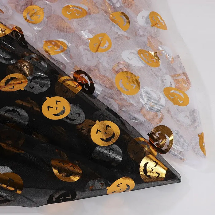Tissus en tulle imprimé Halloween à feuille d’or au mètre