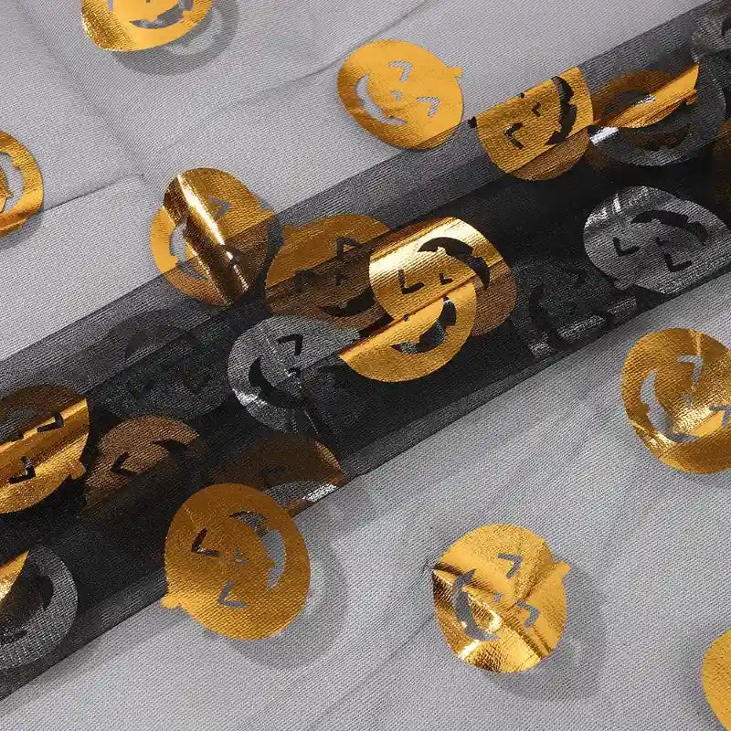 Tissus en tulle imprimé Halloween à feuille d’or au mètre