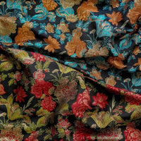 Tissu brocart brodé de fleurs rouges au mètre