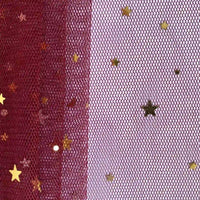 Gros plan sur le "Tissu tulle lune et étoiles au mètre" de Longan Craft France : tulle pailleté multicolore avec paillettes étoiles dorées sur maille hexagonale, idéal pour les costumes de scène.