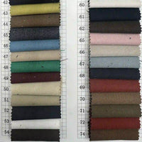 Deux colonnes d'échantillons de tissus, numérotés de 43 à 74, présentent des couleurs unies et des textures de la gabardine Longan Craft France Tissu gabardine stretch multicolore au mètre - une viscose polyvalente idéale pour les uniformes personnalisés.