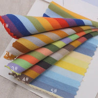 Cinq échantillons de Tissu French Terry coton à rayures multicolores au mètre de Longan Craft France, idéal pour les sweatshirts, sont disposés en éventail. Chacun est numéroté de 1# à 5# sur la gauche en texte blanc.