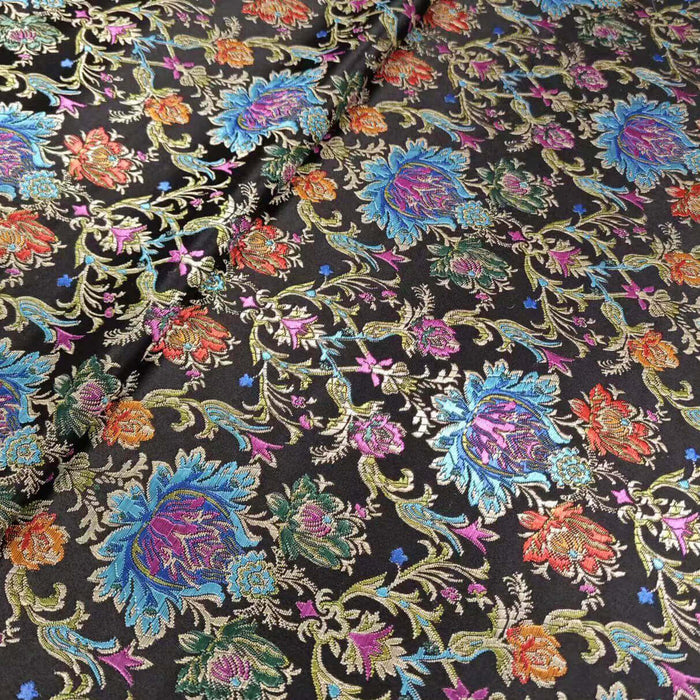 Tissu brocart soyeux à fleurs chinoises au mètre