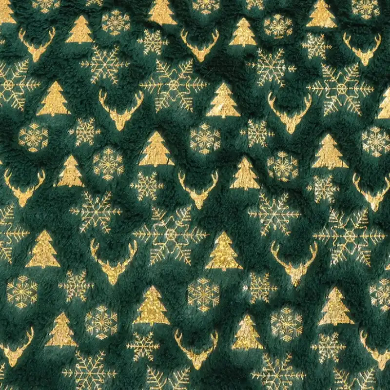 Tissu en velours PV motif sapin de Noël au mètre