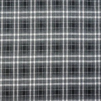 Longan Craft France Tissu flanelle mammouth à carreaux vintage au mètre : textile polyester-rayonne confortable, motif carreaux noir et blanc pour chemises, avec quadrillage de lignes régulières et nuances de gris.